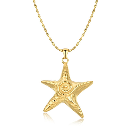 NUZON Large Gold Starfish Pendant Necklace for Women 18K Gold Plated Stainless Steel Sea Star Beaded Chain Necklace Boho Summer Beach Jewelry 18’’