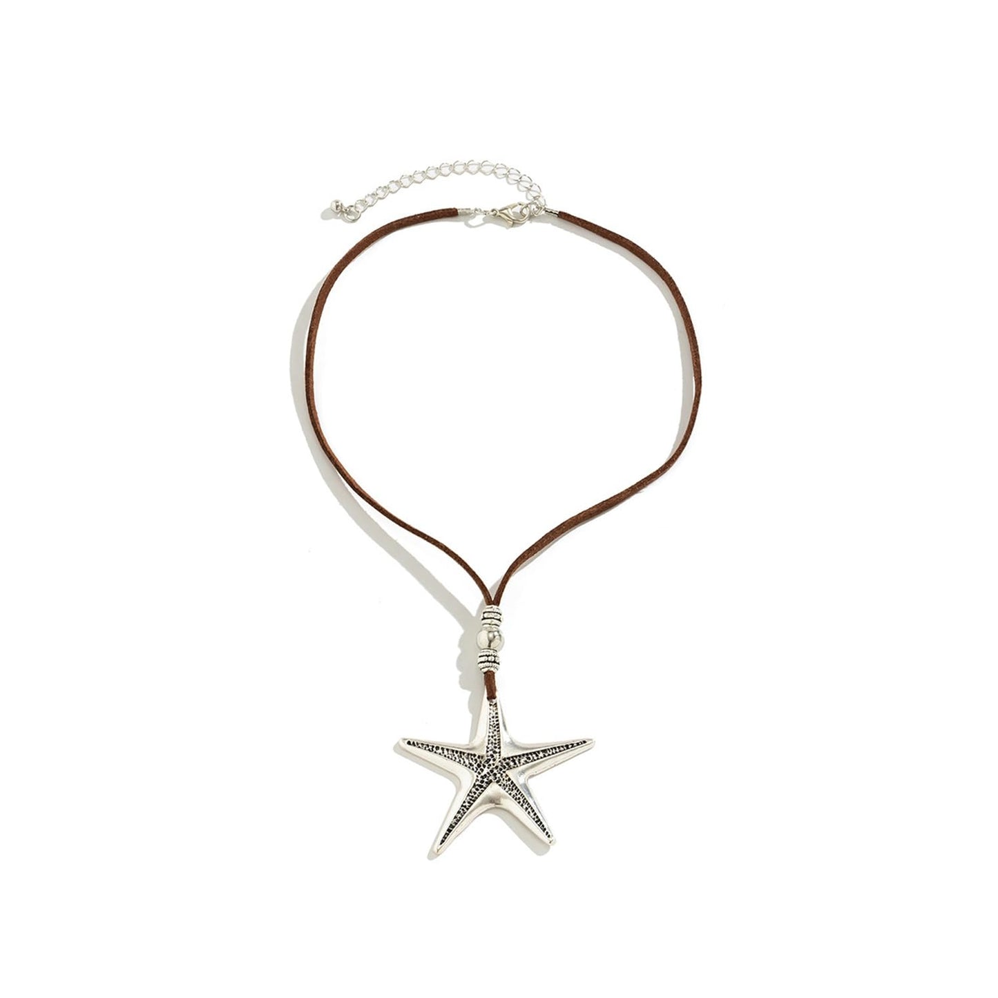 Decixde Starfish Necklace for Women Beach Pendant Necklace White Blue Silver Gold Starfish Necklace Boho Choker Necklace Summer Beach Jewelry for Women (silver grey)