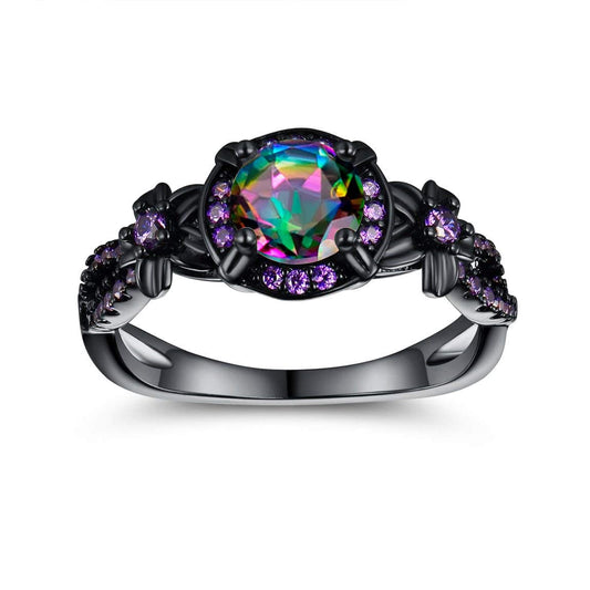 Women Eternity Rings 18K Black Gold Plated Rainbow CZ Created Amethyst Gemstone Wedding Engagement Band for Bride Dainty Jewelry Gifts (9)