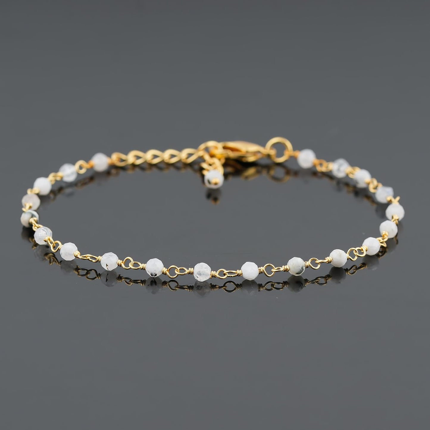 CRYSTALINES Beaded Rosary Chain Cluster Jewelry Set, Natural Rainbow Moonstone Gemstone, 14K Gold Plated Combo Set, Healing Crystals, Handmade Boho Jewelry-Bracelets, Necklace, Earrings for Her