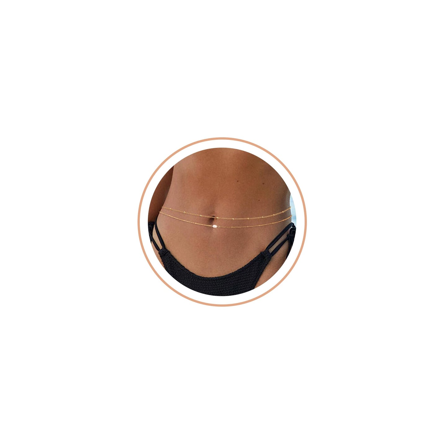 Honsny 2PCS 25-43Inch 18K Gold Plated Waist Chain Minimalist Pearl Belly Body Chain Gold Layered Sexy Bikini Body Chains Waist Jewelry for Women
