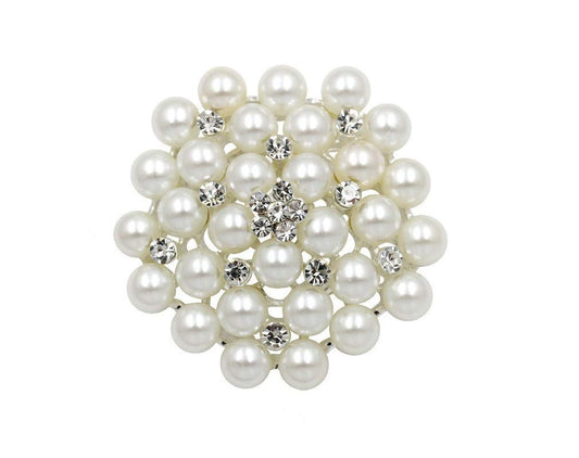 COLORFUL BLING Elegant Imitation Pearl Floral Crystal Brooch Pin for Wedding Bridal Fashion Jewelry-Silver