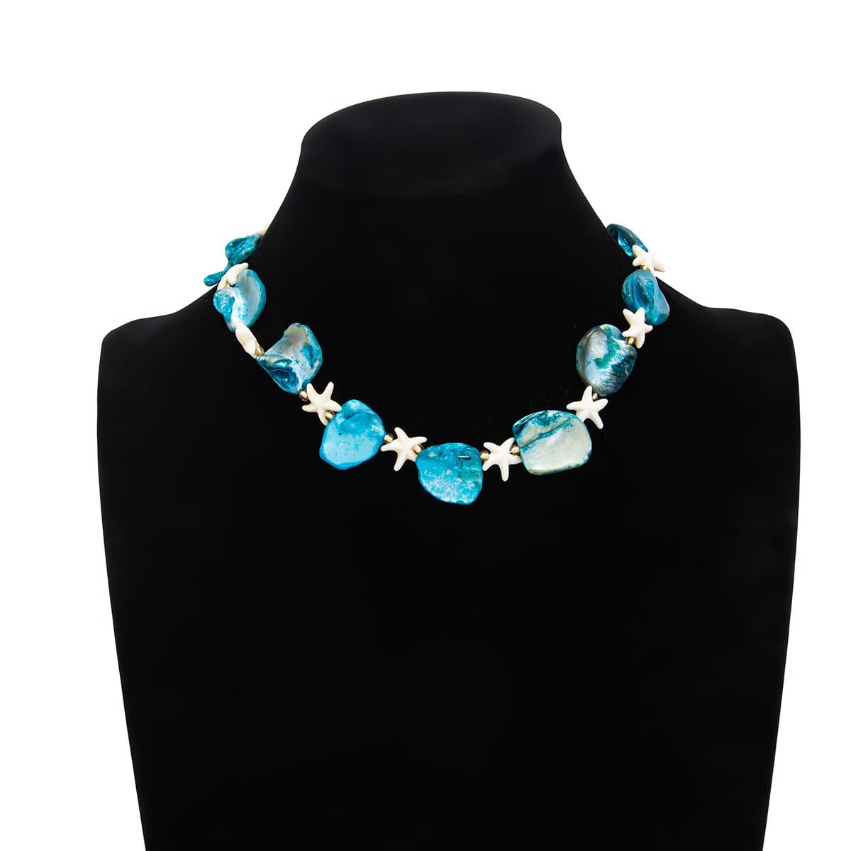 VKLSEPW Starfish Shell Chip Choker Necklace For Women Coastal Beach Vacation Irregular Shell Collar Necklace Gold Tone Ocean Jewelry Two Colors (Blue)