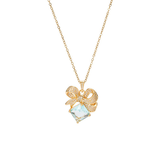 Square June Birthstone Bow Moonstone Necklace for Women-Gold Plated Moonstone Pendant Waterproof Non Tarnish Healing Crystal Vintage Necklace For Birthday Valentines Day Mother's Day Christmas Thanksgiving Gifts
