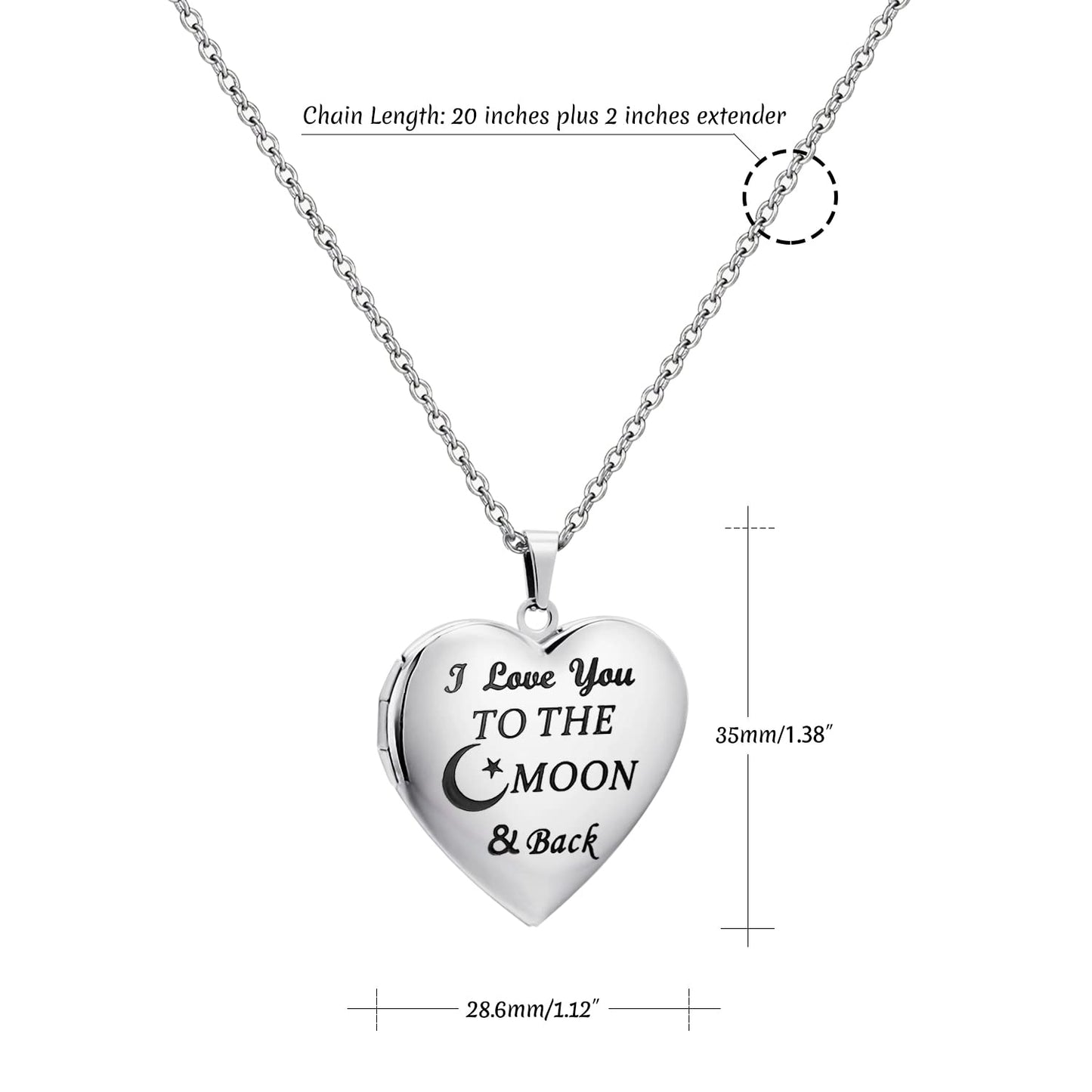 PHOCKSIN I Love you to the Moon and Back Custom Locket Necklace, Personalized Heart Photo Locket Necklace - Customized Memorial Lockets That Holds Pictures for Women