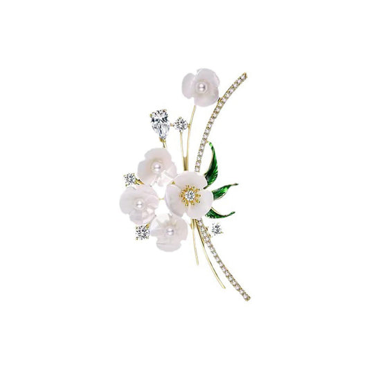Vbvbip Elegant Mother of Pearl Flower Brooch for Women - Handmade Vintage Rhinestone Floral Lapel Pin, Versatile Jewelry Accessories for Blazers, Scarves, Hats, Weddings & Special Occasions
