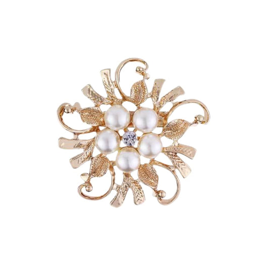 Elegant Imitation Pearl Floral Crystal Brooch Pin for Wedding Bridal Fashion Jewelry-D