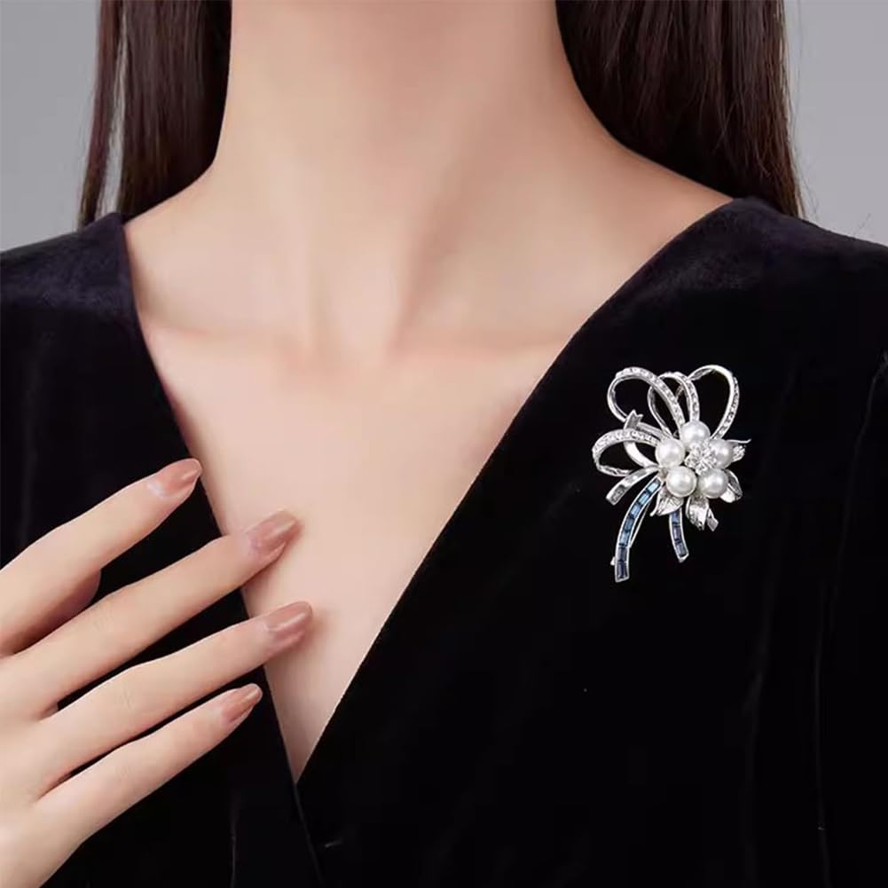 JKQBUX Chic Pearl Crystal Brooch Pins for Women Girls Fashion Shawl Pin Corsage Brooch Party Ceremony Accessories Dance Banquet Pins