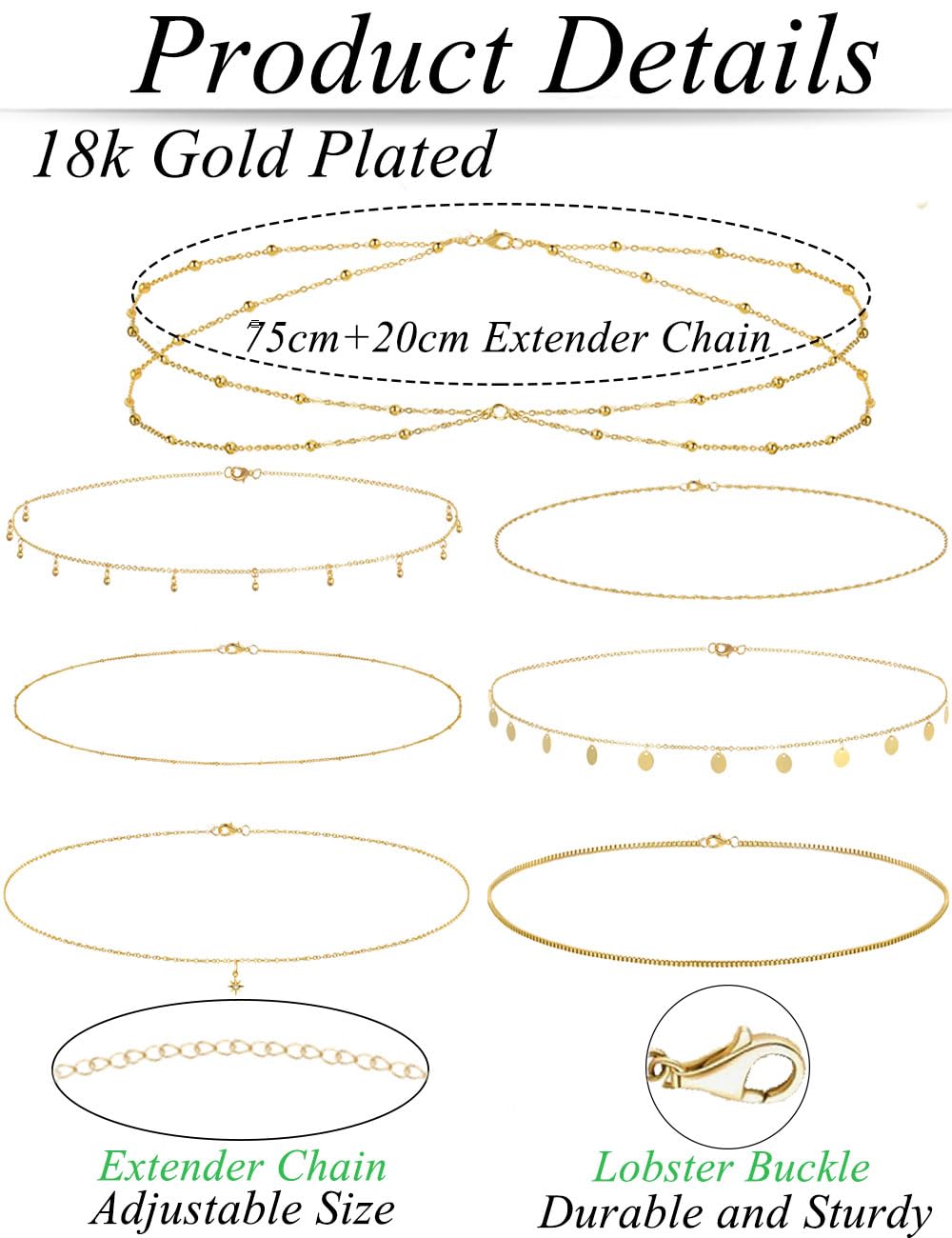 Tornito 8Pcs Waist Chain 18K Gold Plated Belly Chain Sexy Bikini Summer Beach Layered Satellite Beads Coin Sequin Octagram Star Box Chain Body Jewelry Gifts for Women Gold Silver Tone Adjustable