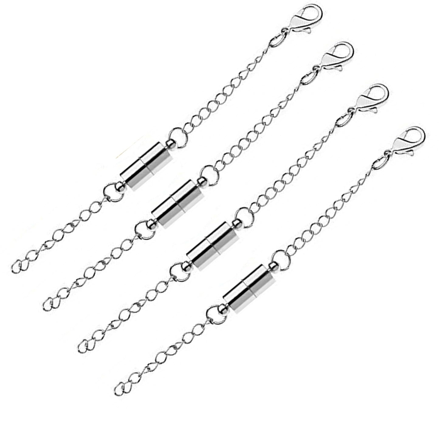 Mizeer Magnetic Necklace Extenders, Adjustable Chain Extenders for Necklaces, Magnetic Necklace Clasps and Closures with Extender Chains (4pcs Silver)