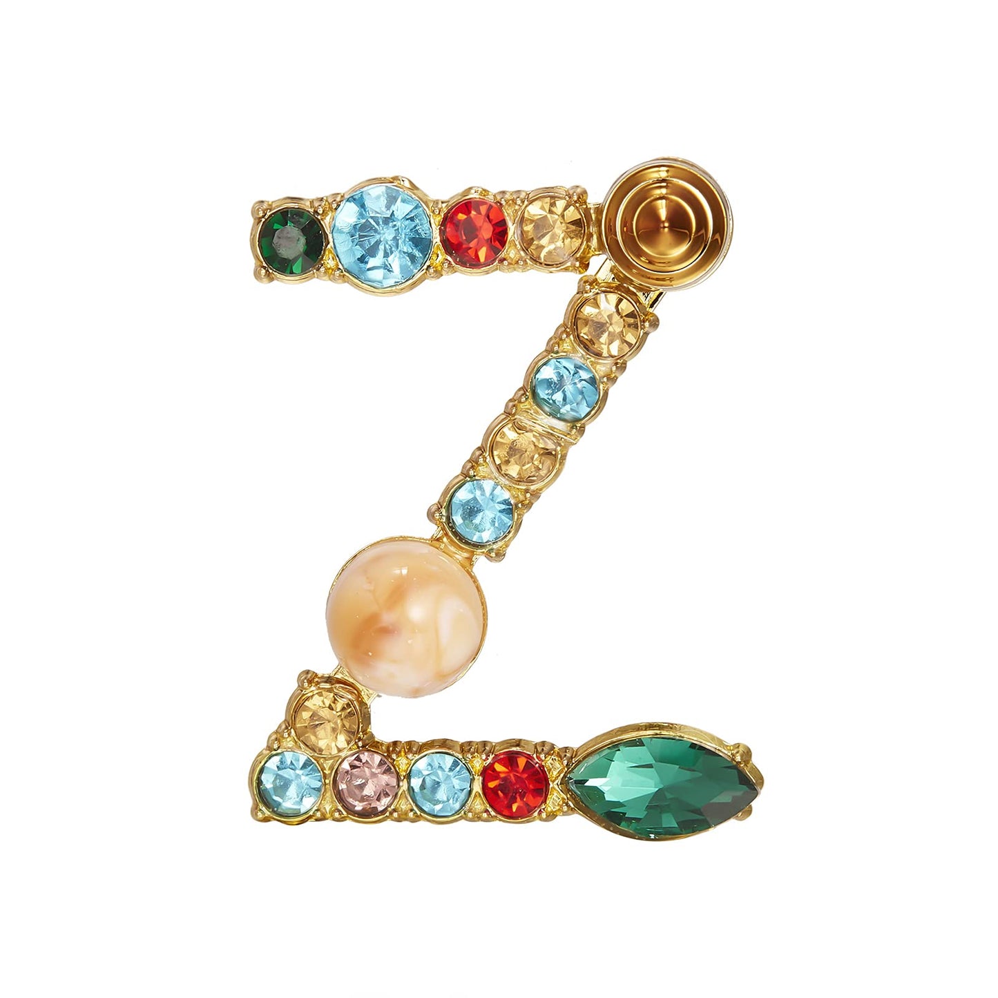 RINHOO Crystal Pearl Initial Brooch Gold Plated Enamel Colorful Letter Alphabet Breastpin Pin Jewelry for GIFTS (Gold Z)