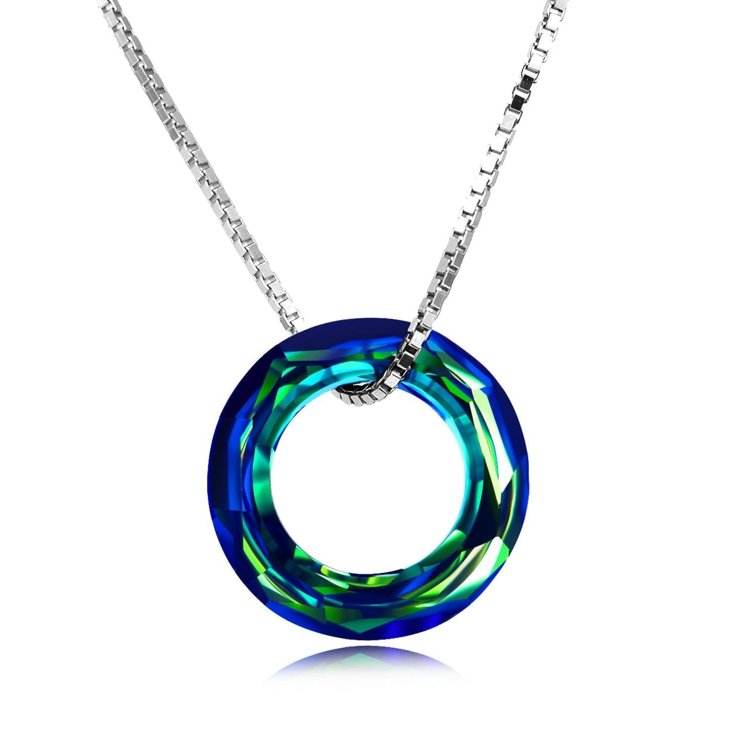 AOBOCO Circle Crystal Necklace 925 Sterling Silver Blue Crystal Pendant Necklace for Women with Austrian Crystals Jewelry for Women Christmas Birthday Holiday Gifts (Dia 0.55" Circle Blue)