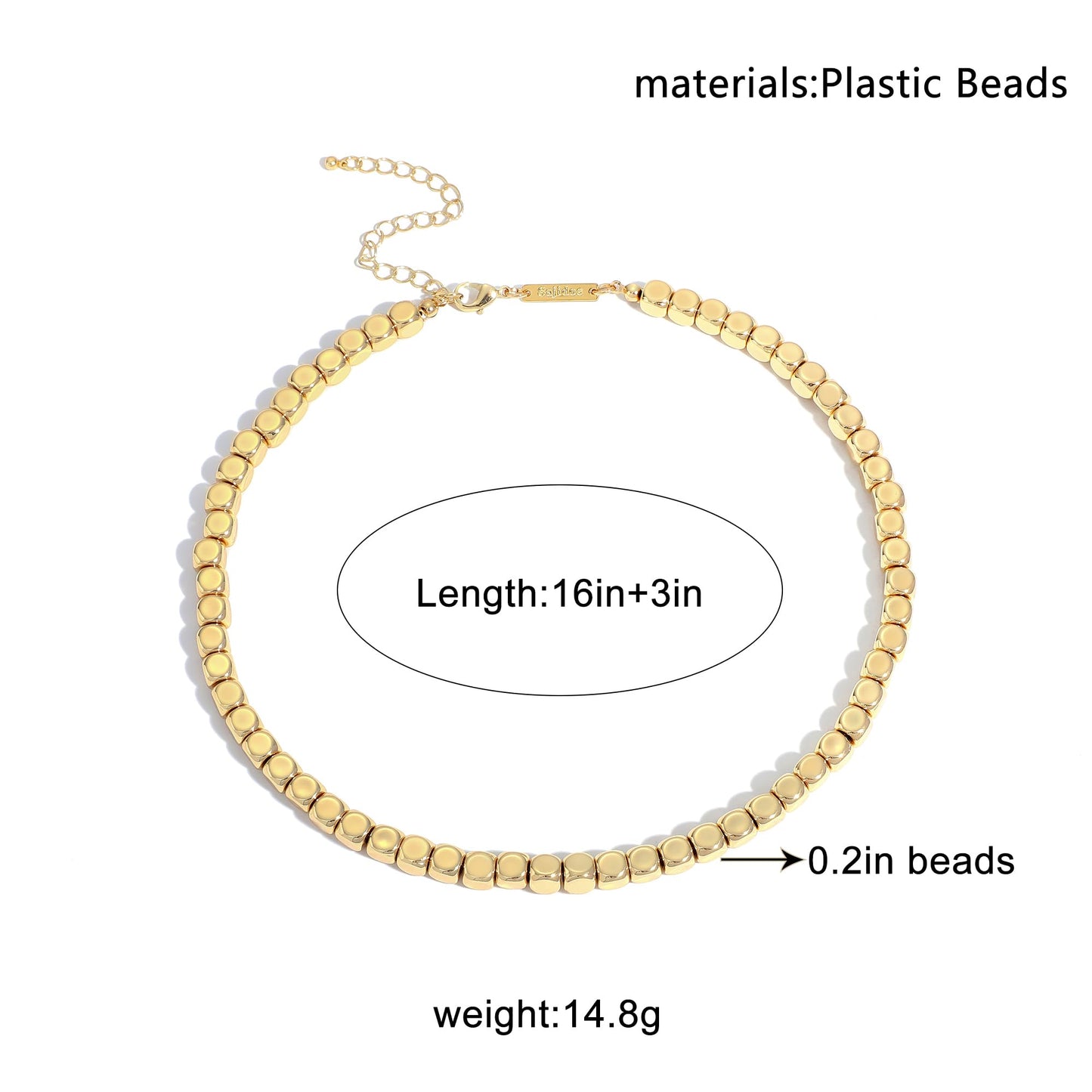 Sajidos Gold Plated Plastic Beaded Necklaces for Women 14K Gold Plated Bead Chunky Heart Charm Pendant Necklace Handmade Trend Fashion Jewelry Gifts
