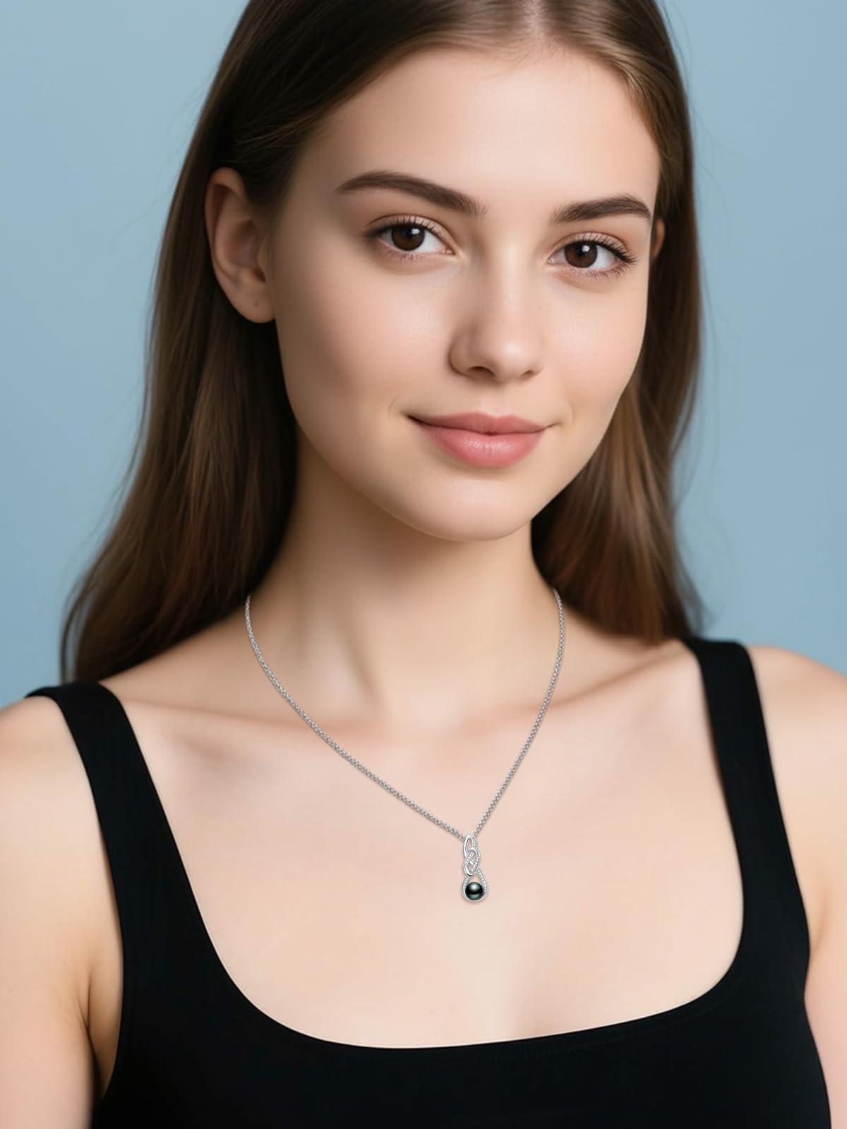 KANNSOAR 8MM Tahitian Black Pearl Necklace for Women 18K Gold Plating Sterling Silver Knot Pendant Pearl Jewelry Birthday Anniversary Valentines Day Christmas Mothers Day Gift for Wife Mom Girlfriend