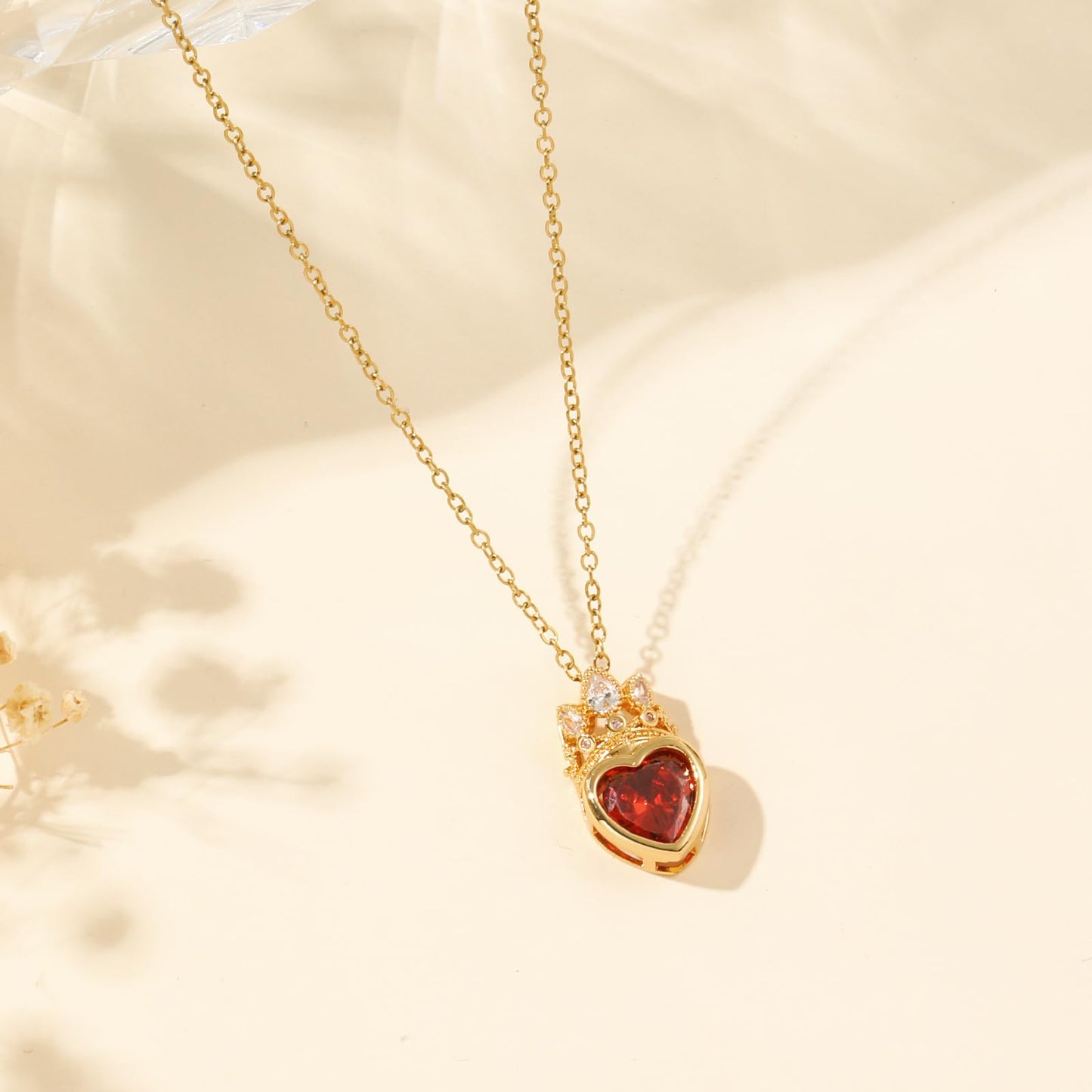 crataly Garnet Crown Heart Necklaces for Women-Gold Plated Red January Birthstone Princess Necklace For Valentine's Day Mother's Day Christmas Birthday Gifts