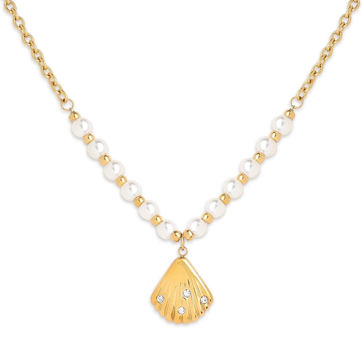 Frigotine Gold Shell Pendent Pearl Beaded Necklace for Women, Dainty Statement Seashell Textured Adjustable Chain Choker Summer Beach Jewelry Gifts