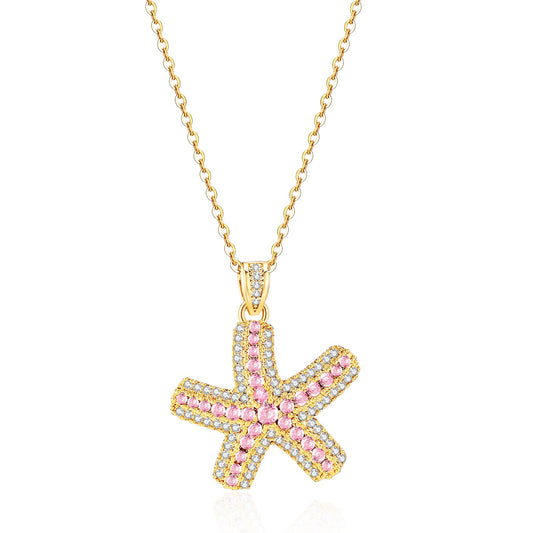 crataly Rose Quartz And CZ Starfish Necklace For Women-Gold Plated October Birthstone Necklace For Valentine's Day Mother's Day Christams Birthday Gifts