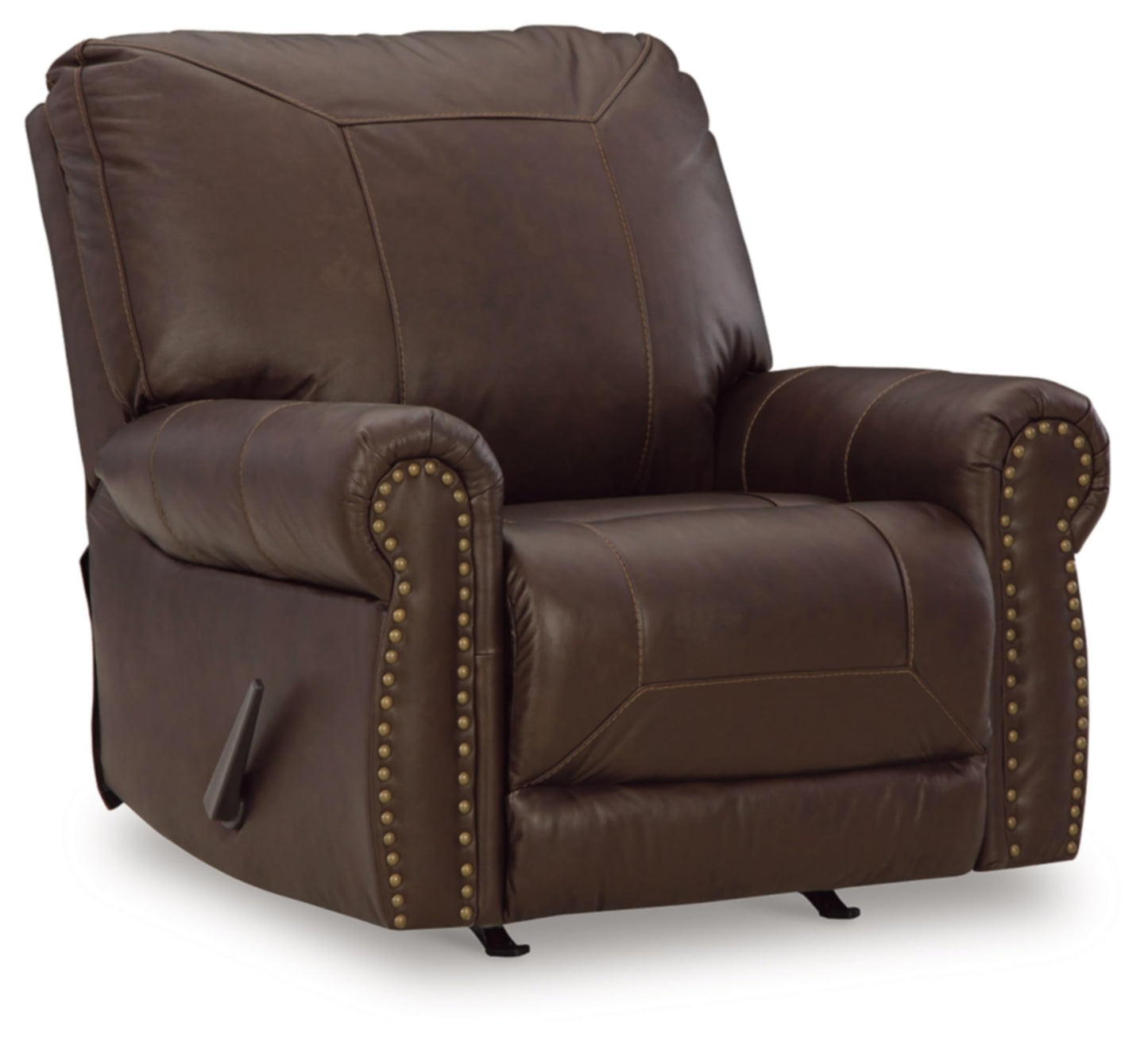 Signature Design by Ashley Colleton Classic Leather Match Upholstered Manual Recliner with Nailheads, Dark Brown