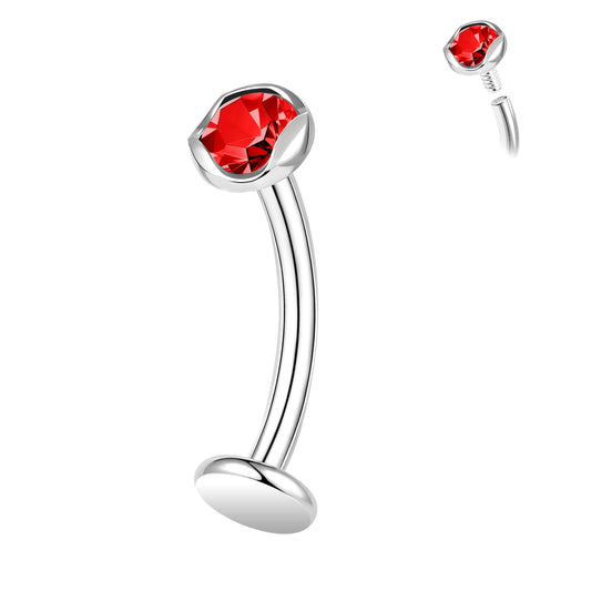 ZS ASTM F136 Titanium Belly Button Ring, 14G Cubic Zirconia Navel Jewelry, 6/8/10/12/14MM Internally Threaded Long Bar Navel Barbell Stud Flat Back Belly Piercing (Red,L:6mm)