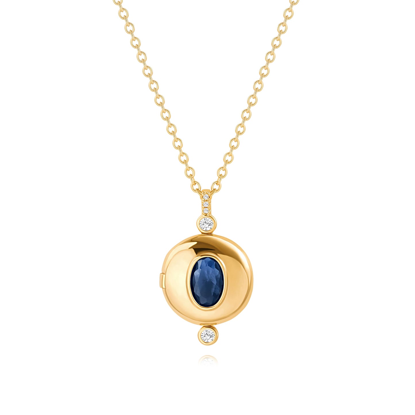 PEARLADA Dainty 18k Gold Plated Locket Necklace for Women, Blue Crystal Pendant Necklace with Picture Inside, Elegant Memorial Photo Necklace