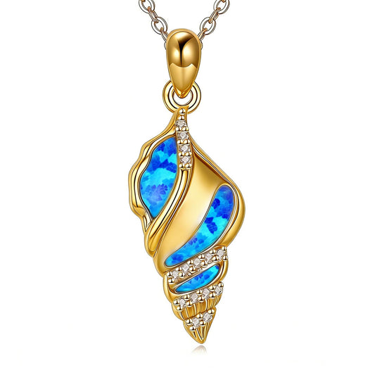 POPLYKE Ocean Seashell Necklace for Women 925 Sterling Silver Gold Blue Opal Pendant Beach Jewelry Gift