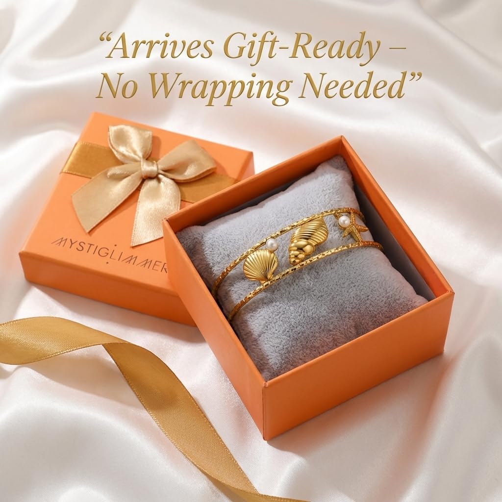 MystiGlimmer Starfish Open Cuff Bracelet for Women 18K Gold Plated Stainless Steel, Adjustable Ocean-Inspired Arm Cuff, Waterproof, Hypoallergenic Beach Jewelry Gift