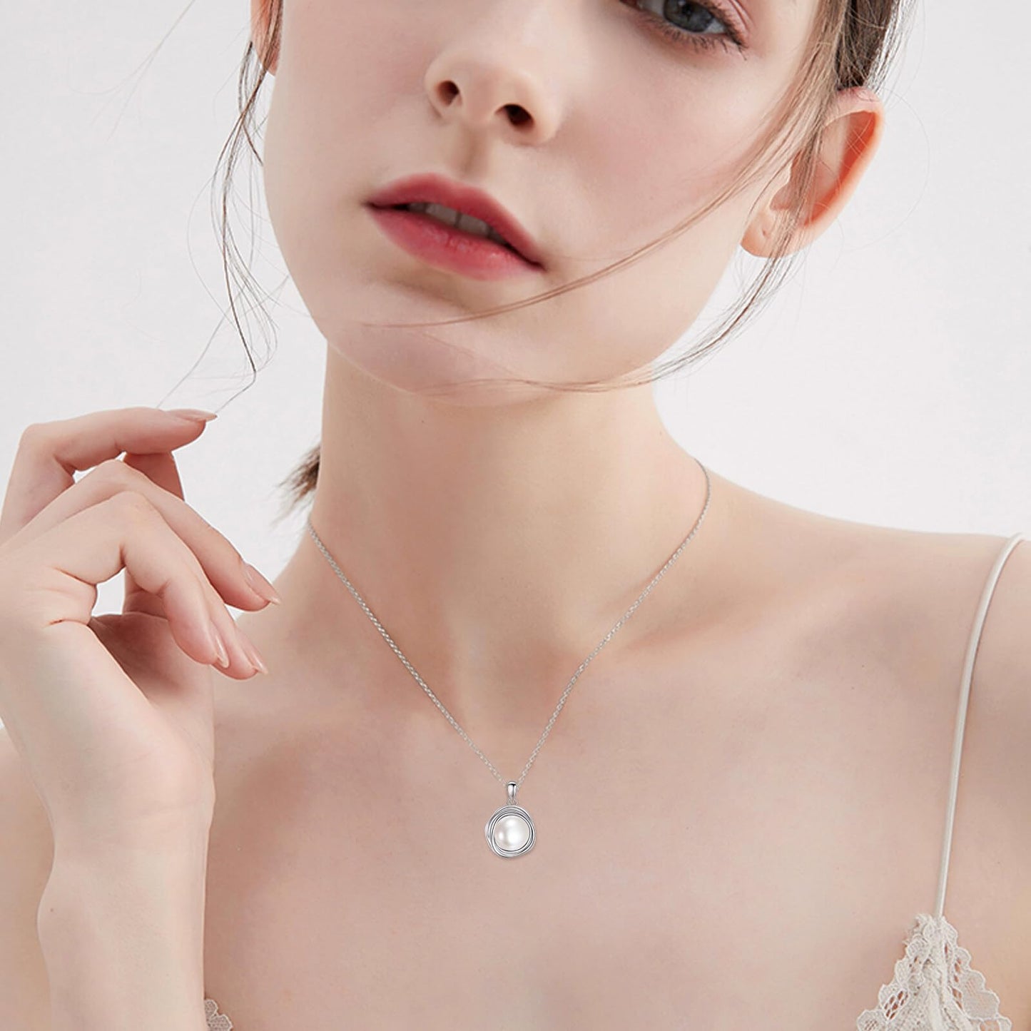 POPLYKE Pearl Necklaces for Women 925 Sterling Silver Single Pearl Necklace Pearl Pendant 8mm Pearl Jewelry Gifts for Mom Wife