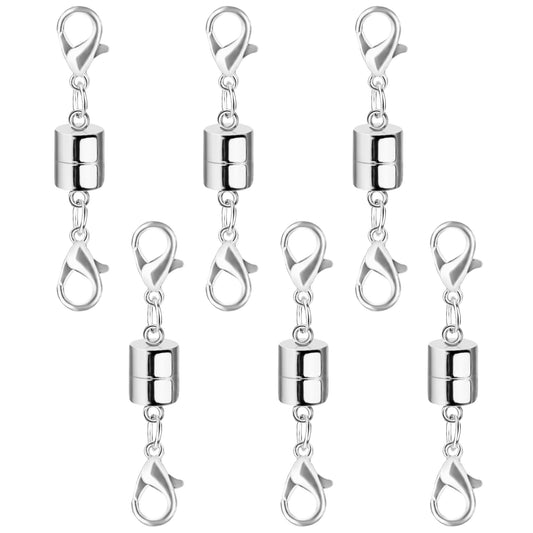 SUTQIGUI Magnetic Necklace Jewelry Clasps and Closures with Double Lobster Clasp, Silver Magnetic Jewelry Clasps for Necklaces, Bracelet Necklace Extenders for Women (6PCS)