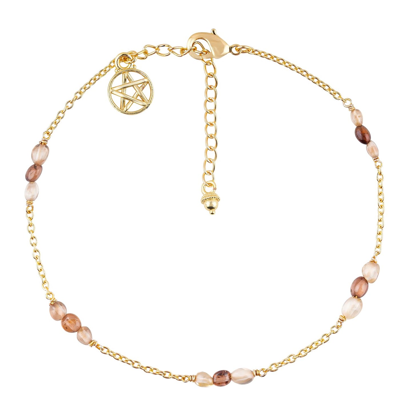 CRYSTALINES Natural Imperial Zircon Gemstone Nuggets Beads, Handmade Station Dangle Star Charms Anklet, 14K Gold Plated, Adjustable Fashion Boho Jewelry for Women, Healing Crystals, Christmas Gift