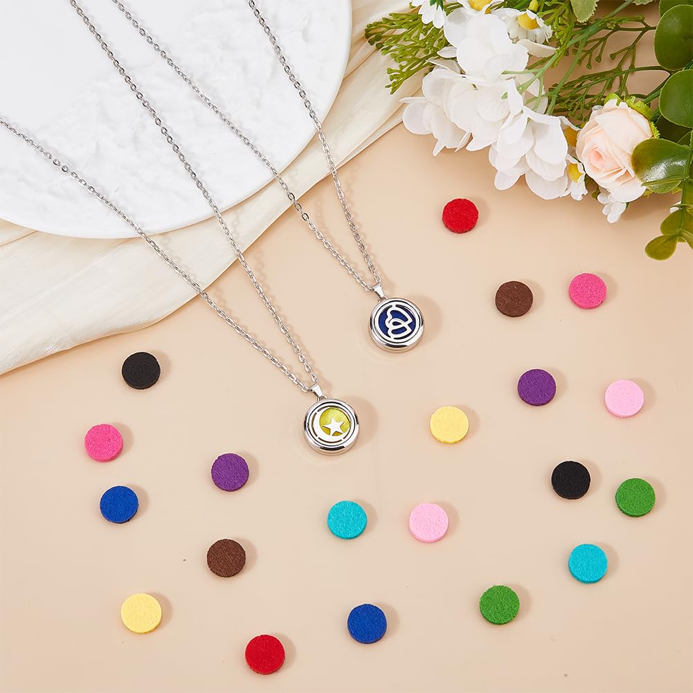 Hobbspring Necklace 2Pcs Aromatherapy Essential Oil Diffuser Necklace 2 Styles Stainless Steel Oil Pendant with Felt Pads Moon Star and Double Heart Aromatherapy Locket Necklaces Gift for Woman Men