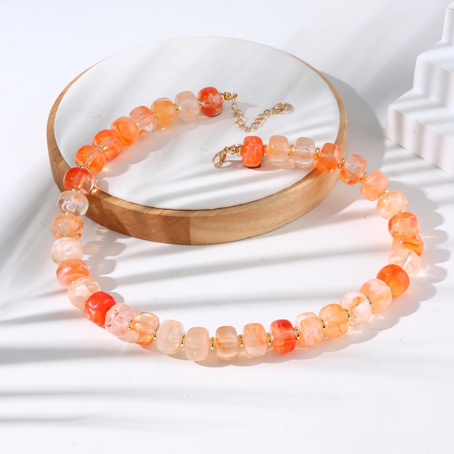 joymiao Beaded Necklaces for Women Chunky Beaded Choker Necklace Colorful Gemstone Resin Pink Bead Boho Rainbow Necklaces Summer Jewelry