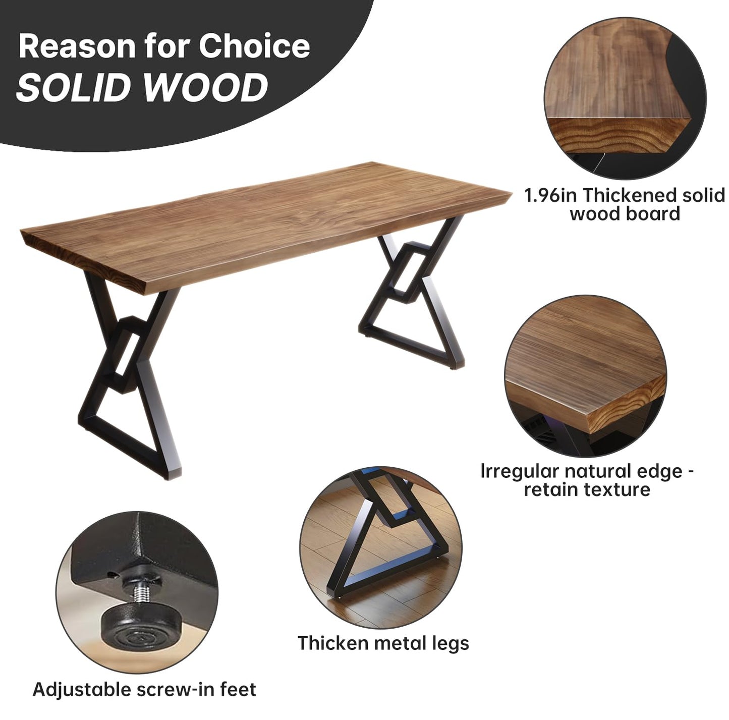 jmzx store Solid Wood Rustic Style 55.1-inch Computer Desk - Large Office Desk for Home Office, Modern and Simple Design, Ideal for Dining,Study, Writing (Black-w, 55.12 * 27.56 * 29.53)