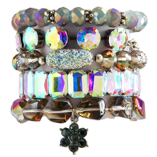 Yomisa Boho Bracelets for Women,Multilayer Wrap 5PCS Bling Colorful Beaded Bracelets Handmade Shiny Stackable Friendship Stretchy Beads Bracelets Set Punk Trendy Bohemian Jewelry Gift