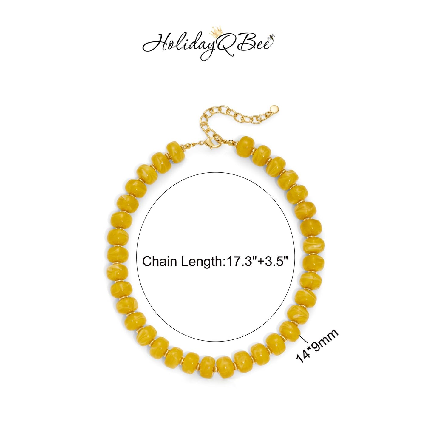 HolidayQbee Beaded necklace for Women Boho Bead Chunky Necklace Big Yellow Bead Necklace Fashion Trendy Summer Colorful Resin Beaded Necklaces Jewelry Gifts