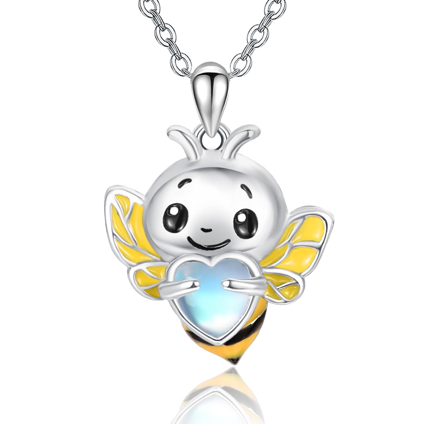 Dreamboat Bee Pendant Necklace for Women 925 Sterling Silver Moonstone Bumble Bees Animal Jewelry Gifts