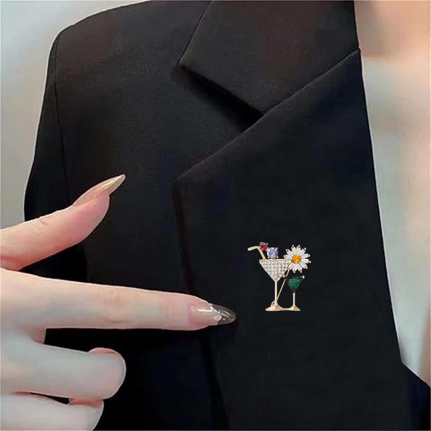 DEYOUM Cocktail Wine Glass Brooch Pin for Women Trendy Cute Cocktail Wines Glass Wine Bottle Brooch Pin Party Hat Bag Suit Charm Jewelry Gift Accessories (gold)
