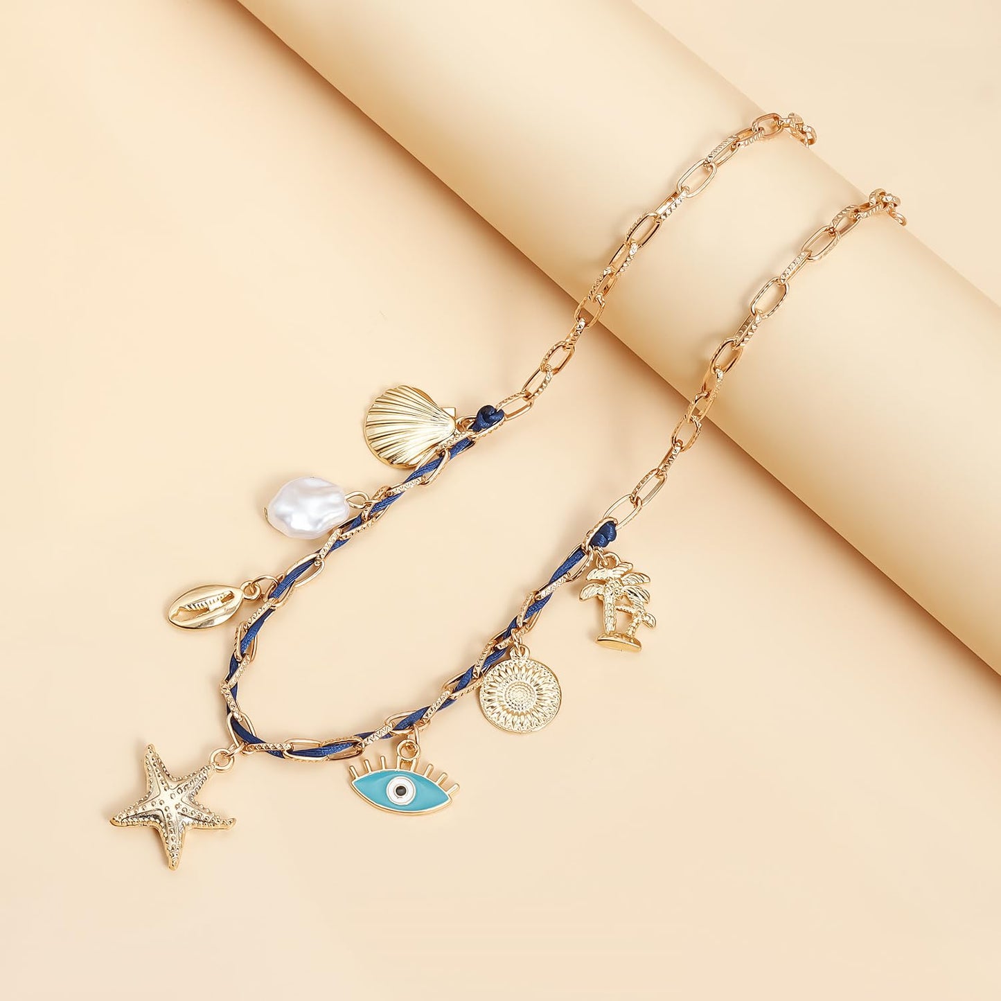 Lookray Starfish Necklace for Women Dainty Seashell Mermaid Charm Necklace Gold Layered Shell Beaded Necklace Boho Summer Beach Jewelry Mermaid Costumes Accessories StyleC