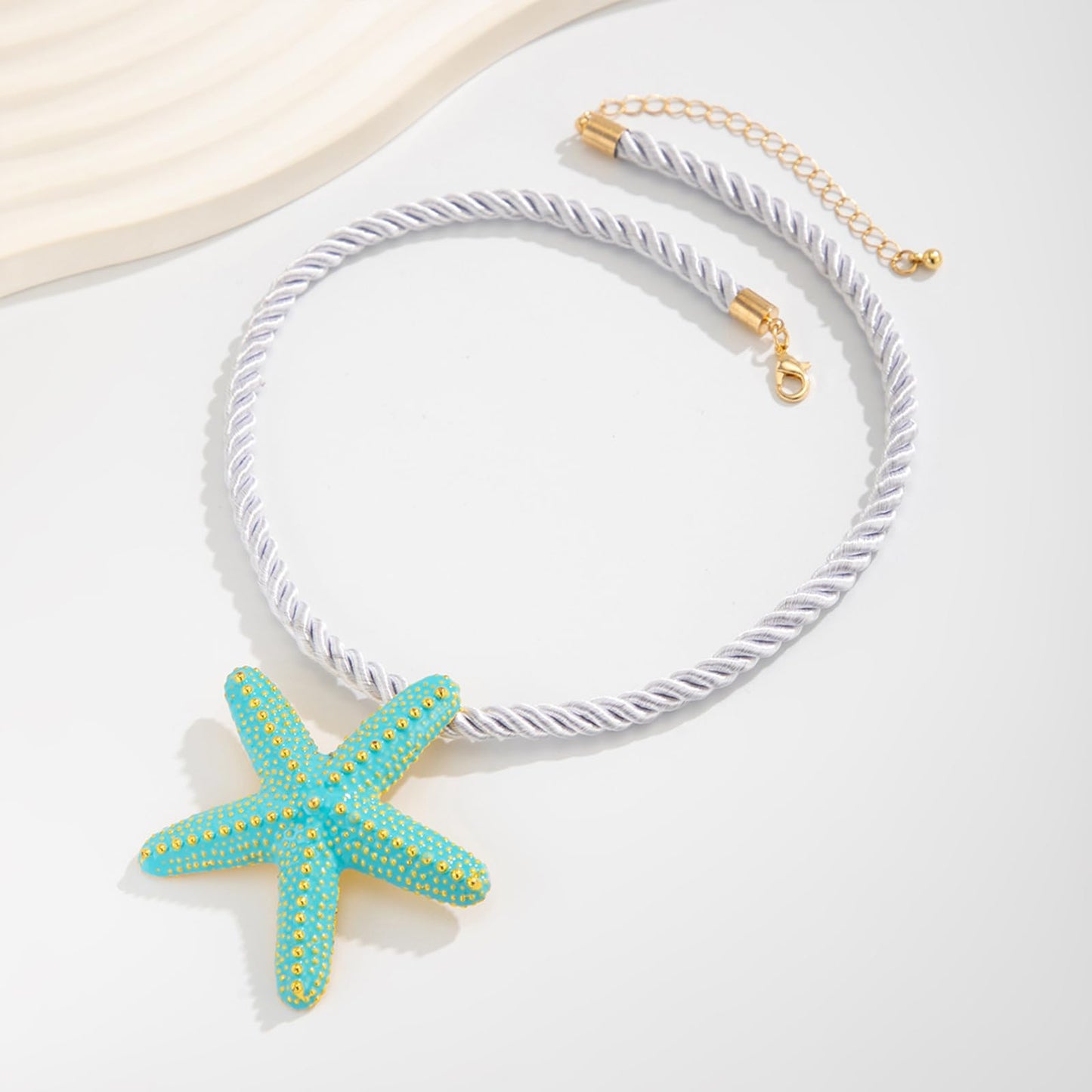 Nojess Starfish Necklace for Women Large Star Pendant Necklaces Beach Necklaces Statement Chunky Necklaces Summer Holiday Beach Party Jewelry (Blue Starfish Necklace)