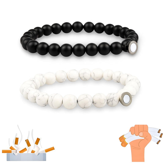 Mengji Life Glame Anti Smoking Bracelets for Women Men, Magtherapy Quitting Bracelet Stretch Adjustable Stop Smoking Cessation Effective Handmade Jewelry Gifts (1pcs black+1pcs white)