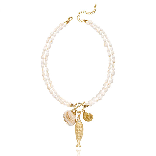 LILIE&WHITE Gold Fish Necklaces for Women Shiny Shell Conch Pendant Necklaces Classic Beach Statement Charms Necklace Jewelry Gift