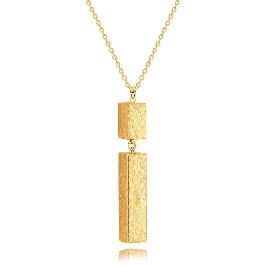 Long Gold Necklace for Women 18K Gold Plated Double Block Pendant Trendy Chain Jewelry