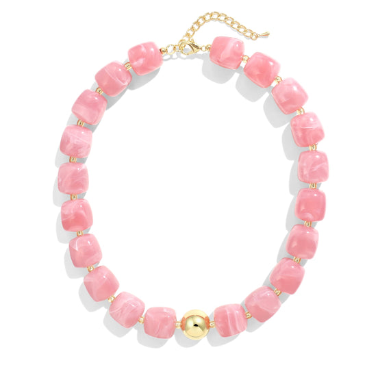 BREPINE Old Pink Chunky Necklaces for Women Multicolored Large Square Resin Beads Necklace Trendy Bold Statement Beaded Summer Candy jelly Vacation Choker