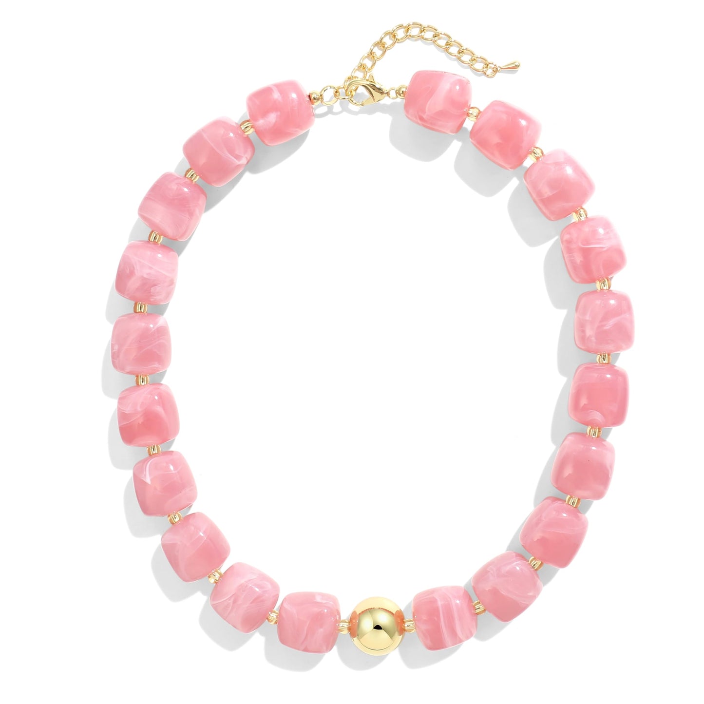 BREPINE Old Pink Chunky Necklaces for Women Multicolored Large Square Resin Beads Necklace Trendy Bold Statement Beaded Summer Candy jelly Vacation Choker