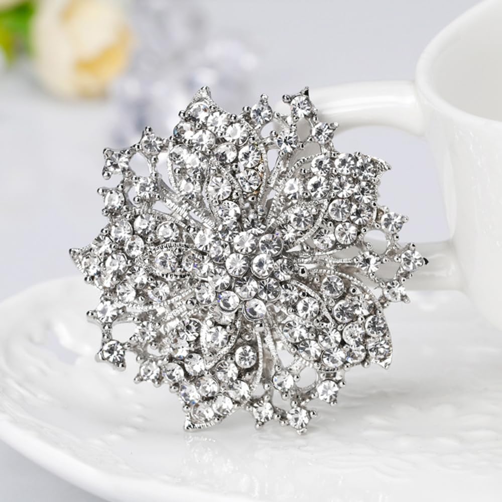 Ezing Fashion Jewelry Beautiful Silver Plated Rhinestone Crystal Brooch Pin For Woman (white)