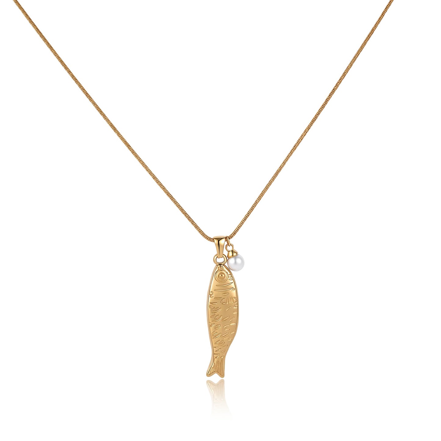 GLUBU 14K Gold Plated Fish Necklace for Women Ocean Inspired Beach Necklace Summer Pearl Necklaces Elegant Jewelry Gift