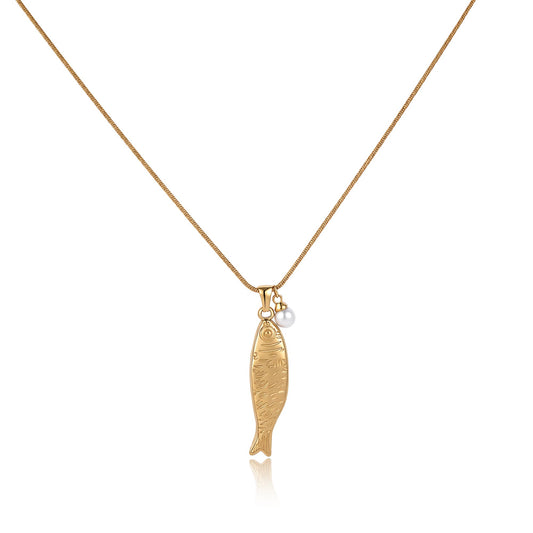 GLUBU 14K Gold Plated Fish Necklace for Women Ocean Inspired Beach Necklace Summer Pearl Necklaces Elegant Jewelry Gift