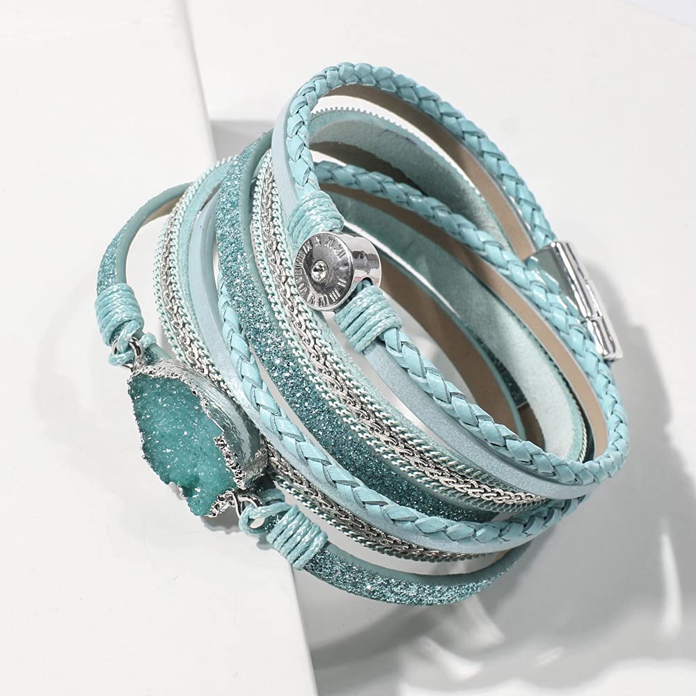 Artilady Leather Wrap Bracelet for Women - Handmade Clasp Bangle Bracelet with Pearl Beads Crystal Wristbands Jewelry Gift for Ladies and Mother