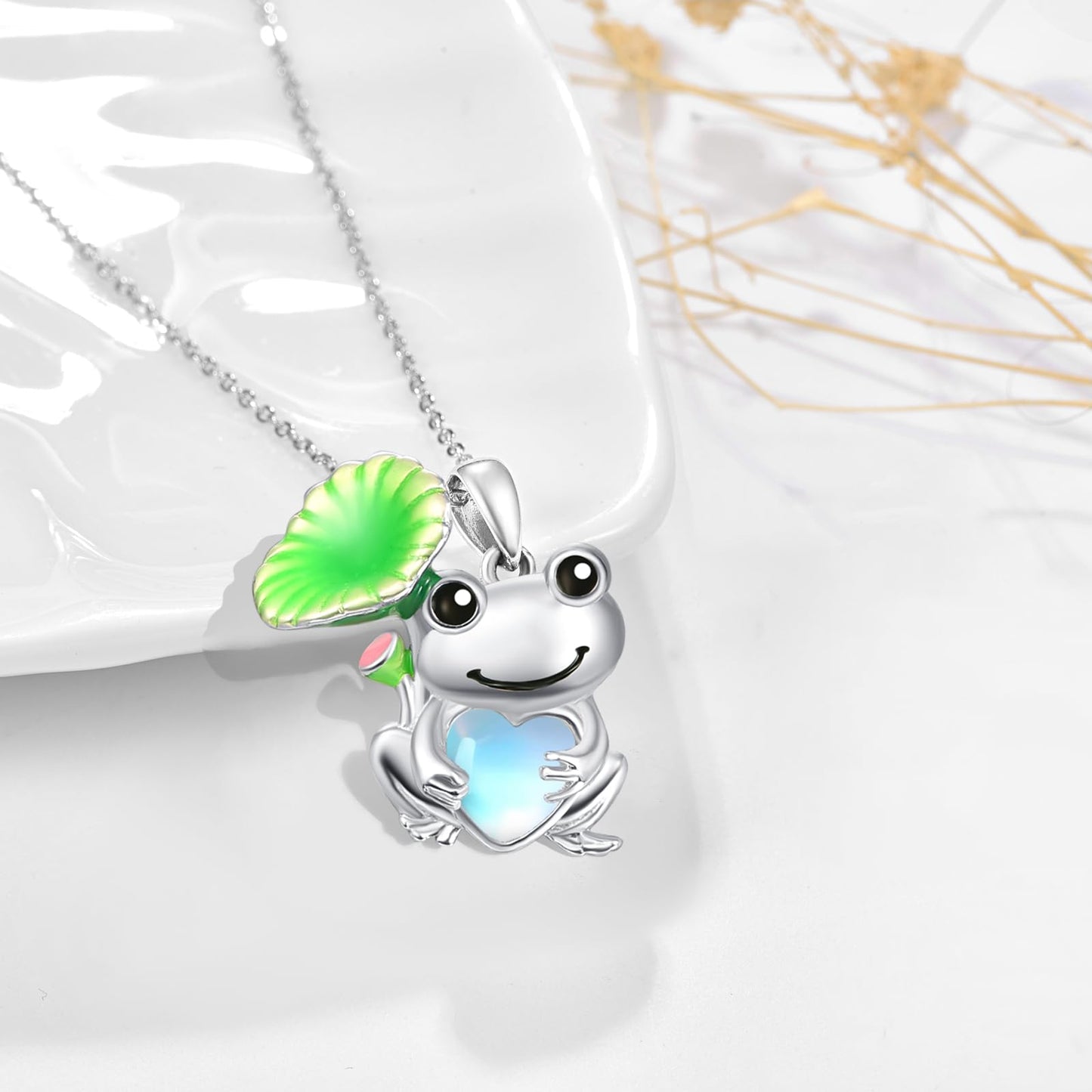 Dreamboat Frog Pendant Necklace for Women 925 Sterling Silver Moonstone Animal Jewelry Gifts for Frogs Lovers