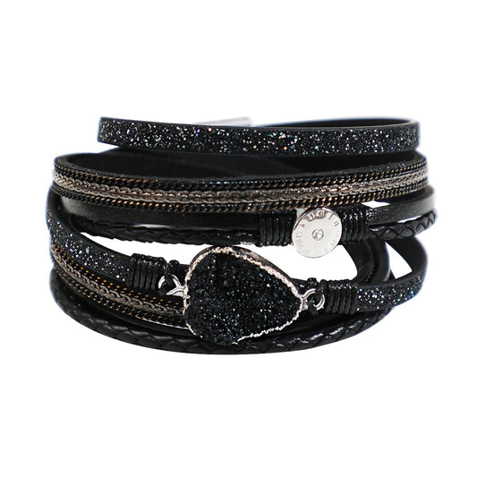 Artilady Leather Wrap Bracelet for Women - Handmade Clasp Bangle Bracelet with Pearl Beads Crystal Wristbands Jewelry Gift for Ladies and Mother