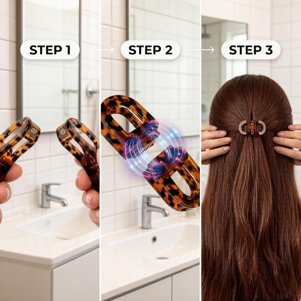 2PCS Magnetic hair clips, featuring extremely strong adhesive power and anti-slip design, ensuring a neat hairstyle. Dual-function design, (Black + Brown)